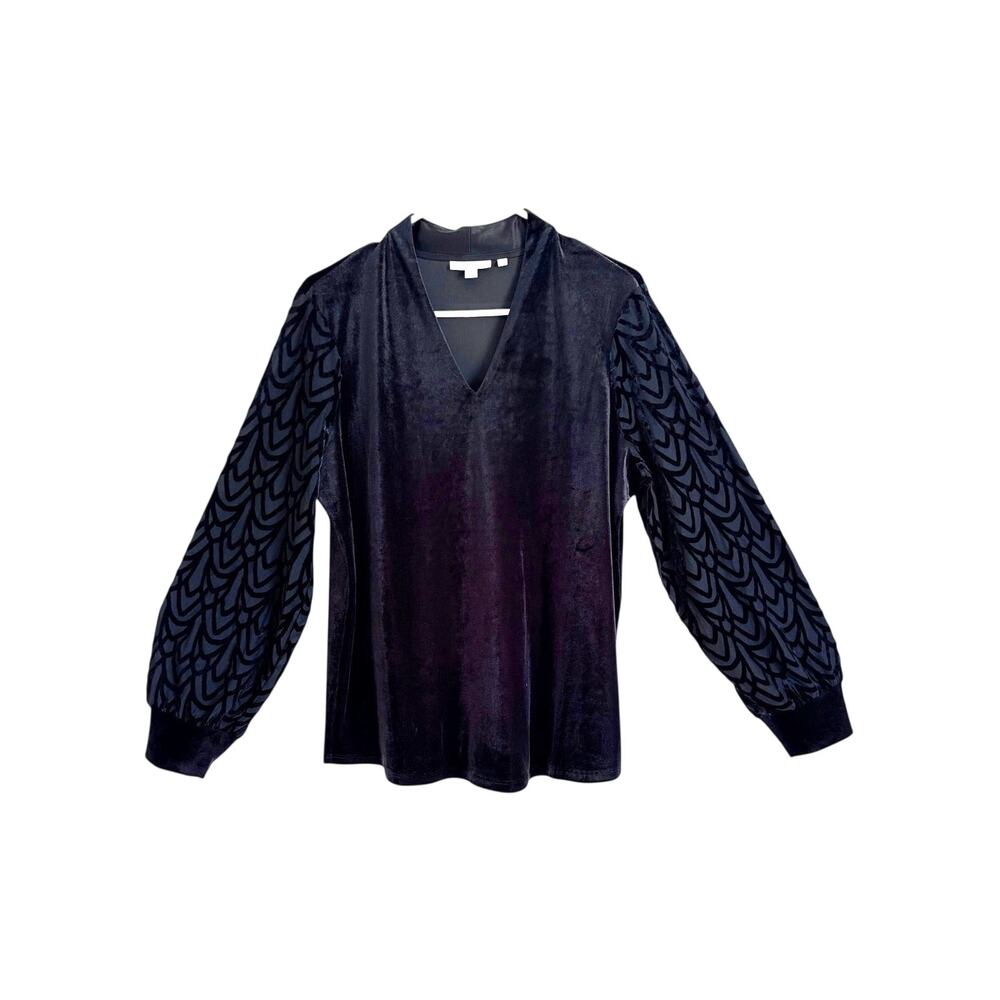 Chico's Art Deco Velvet Burnout Top Long Sleeve V-Neck 2 US L Evening Elegant